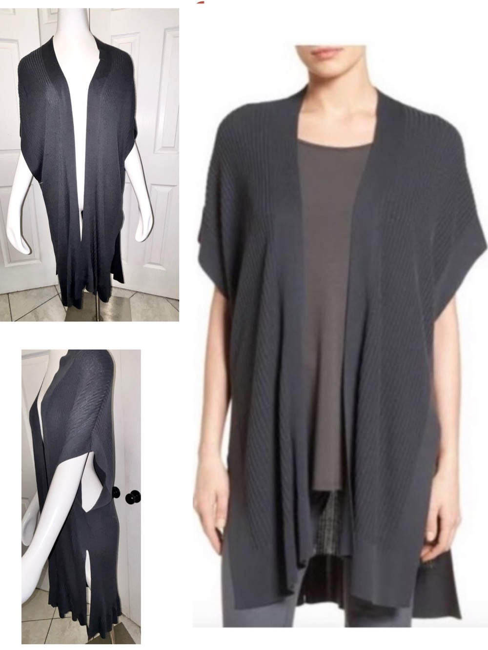Eileen Fisher Woman Ribbed Open-Front Sleeveless Cardigan Vest Size O/S XL 1X 2X